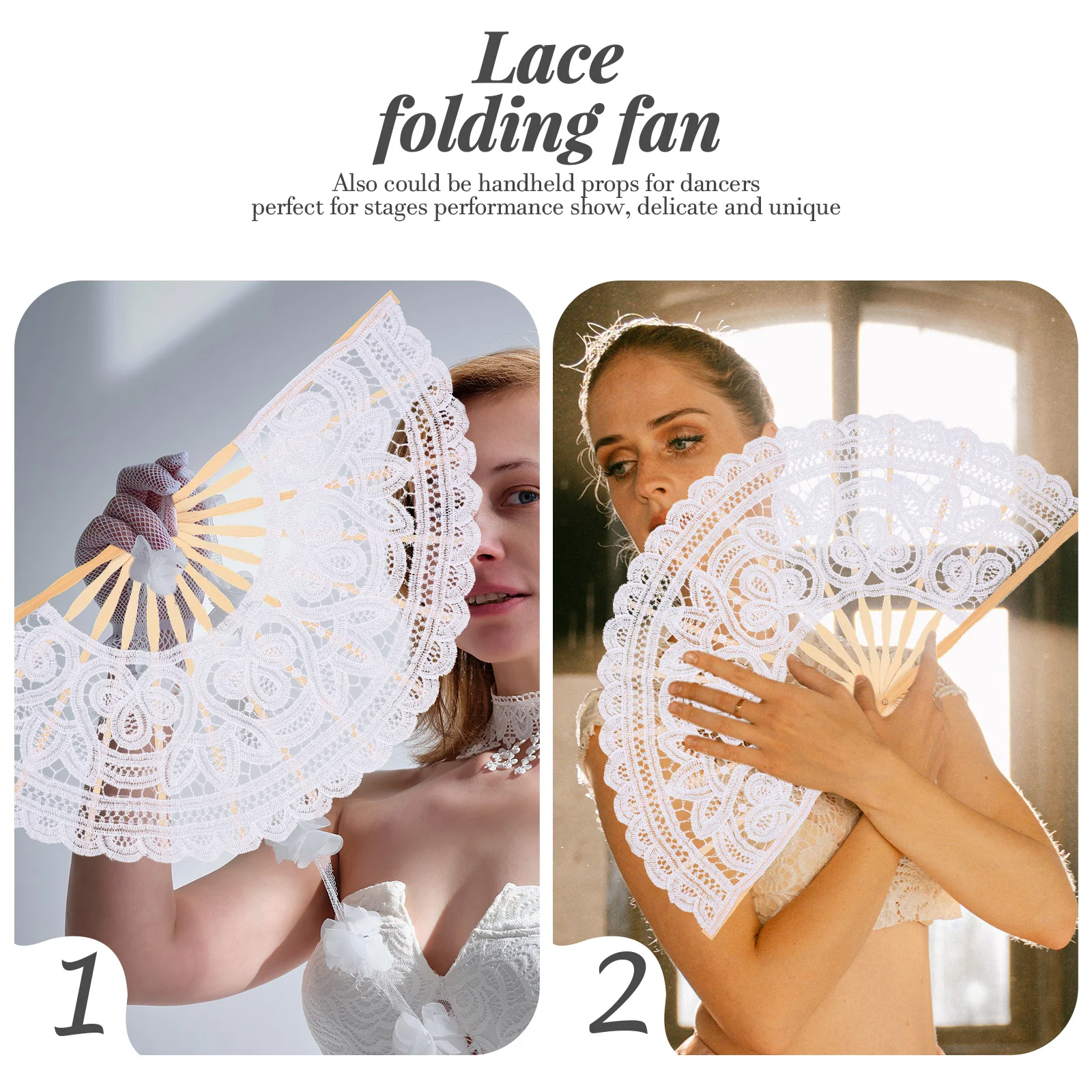 

Lace Bamboo Foldable Decorative White Retro Handheld Fans for Women Vintage European Hand Fans Folding Stage Props