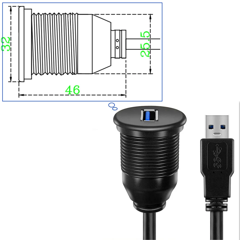 Waterproof USB 3.0 Port Male to Female Extension Cable Flush Mount USB Dock Adapter Dashboard Pan for Car boat Motorcycle