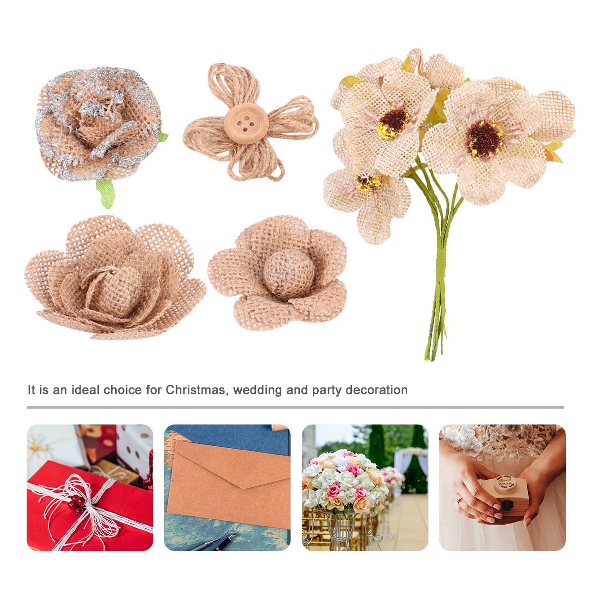 

20Pcs Burlap Flowers Durable Practical Creative Design Indoor Outdoor Festival Adornment Burlap Flowers Handmade Rustic Rose