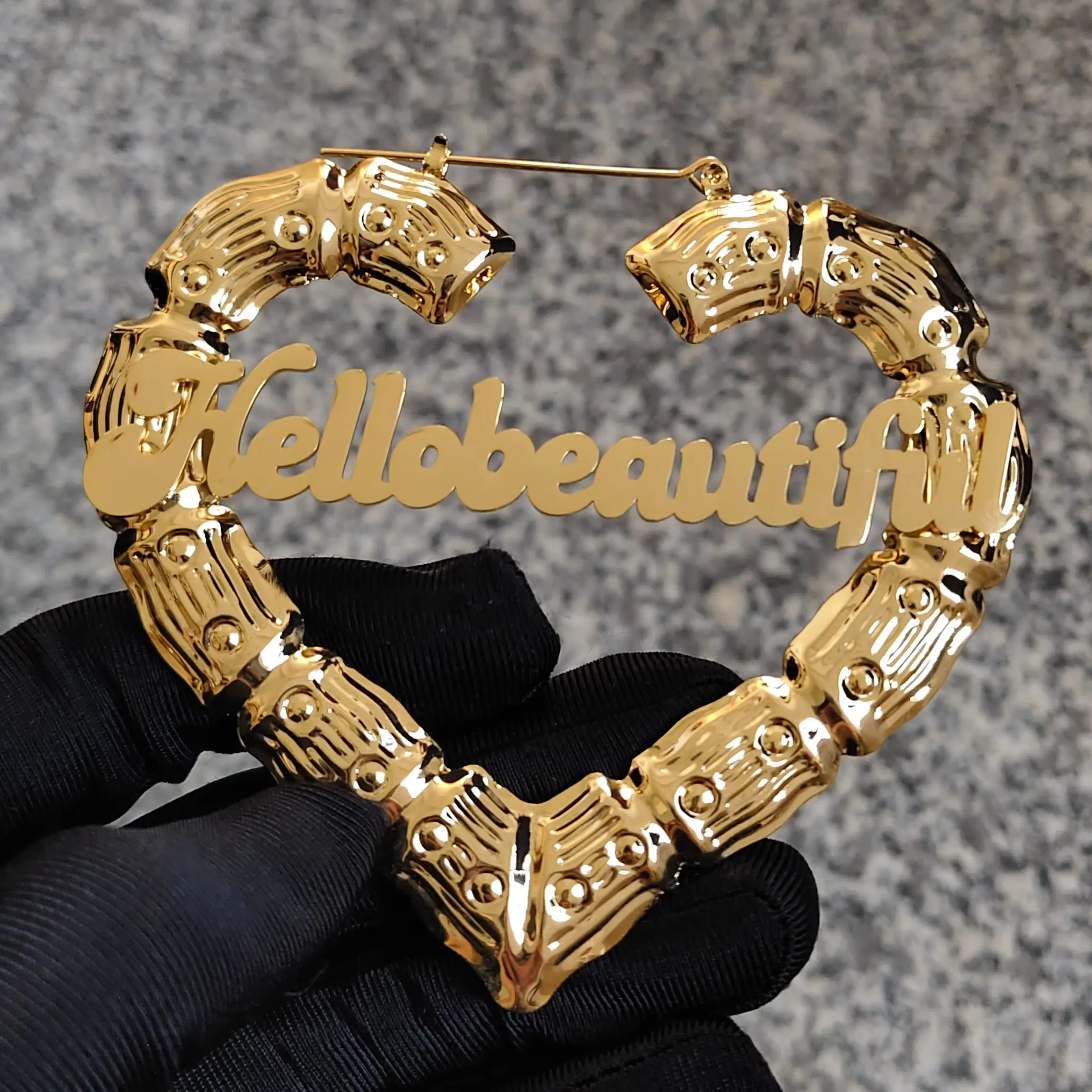 

DHQH Wholesale 90mm Customized Name Heart-shaped Bamboo Knot Earrings 90mm Customized Letter Heart-shaped Earrings Gift for Her