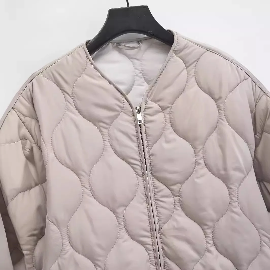 Chaqueta acolchada Retro para mujer, abrigo de manga larga con cuello redondo y cremallera, versátil, moda de otoño e invierno, 2024