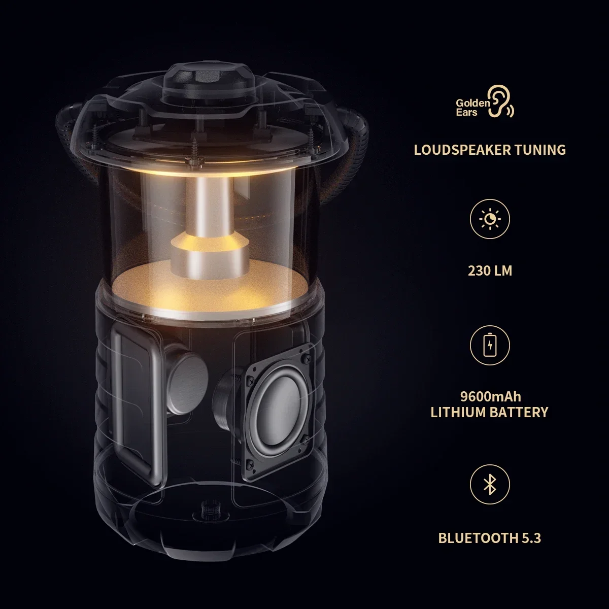 Outdoor Bluetooth Speaker with Lantern - 360 Sound, IP67, 38H Playtime