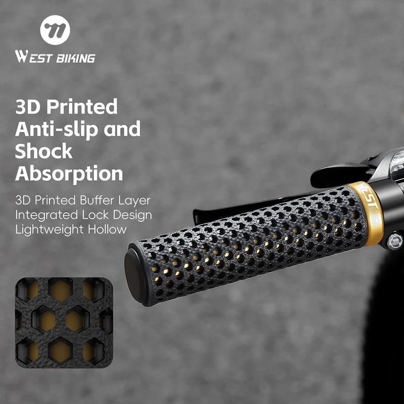 

WEST BIKING Bicycle Grips 3D Printed MTB Bike Handlebar Grips Shock Absorbing Locking Handlebar Grip Non-slip Cycling Accessori