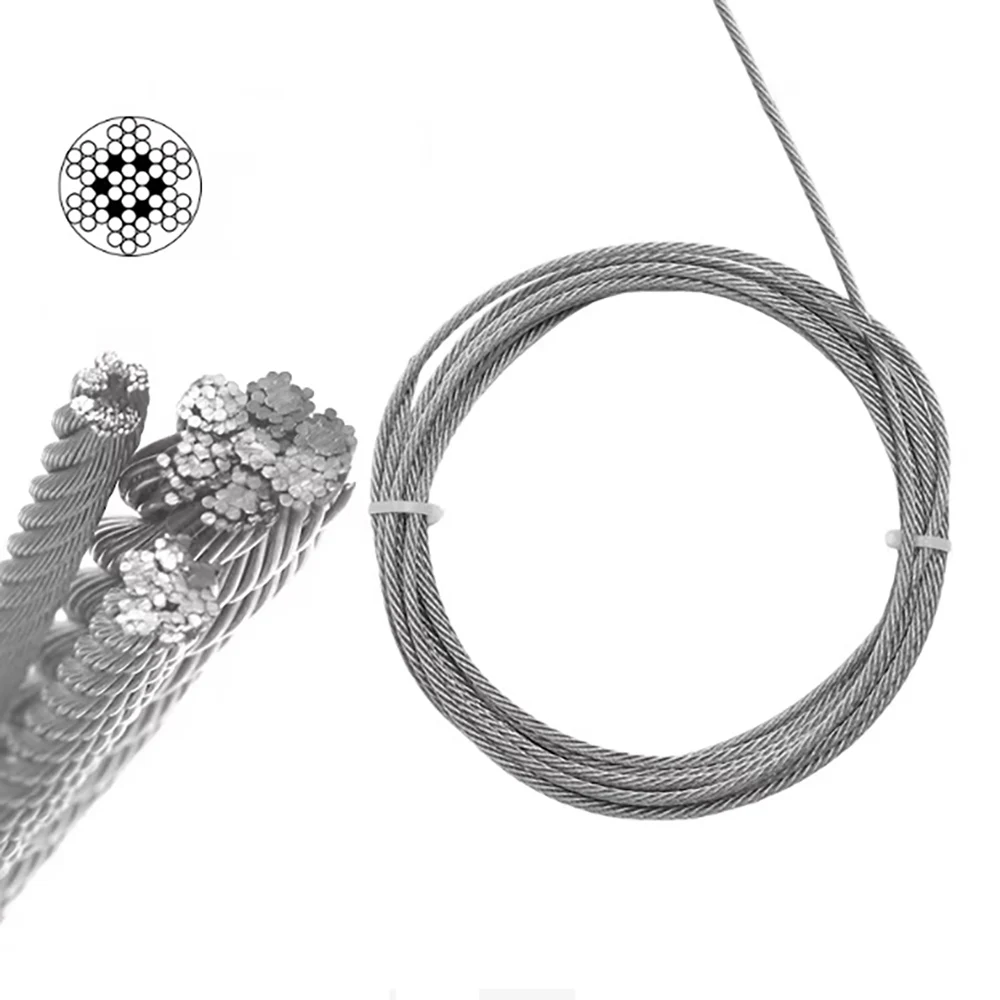 Câble métallique en acier inoxydable 304, 2-20 mètres, 7x7, 0.3mm/0.4/0.5/1.2/2.5-4.0mm, corde à linge, câble de levage de pêche souple, antirouille
