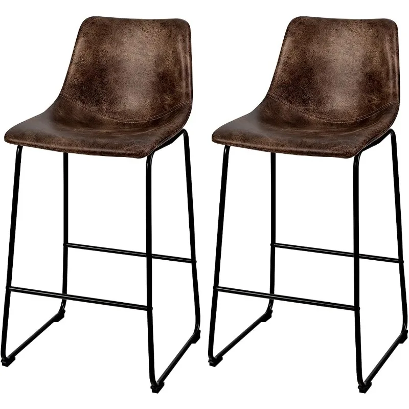 

Bar Stools Set of 4 Modern 30 Inch Bar Height Chairs Leather Barstools with Back and Sturdy Metal Legs for Kitchen Island Home