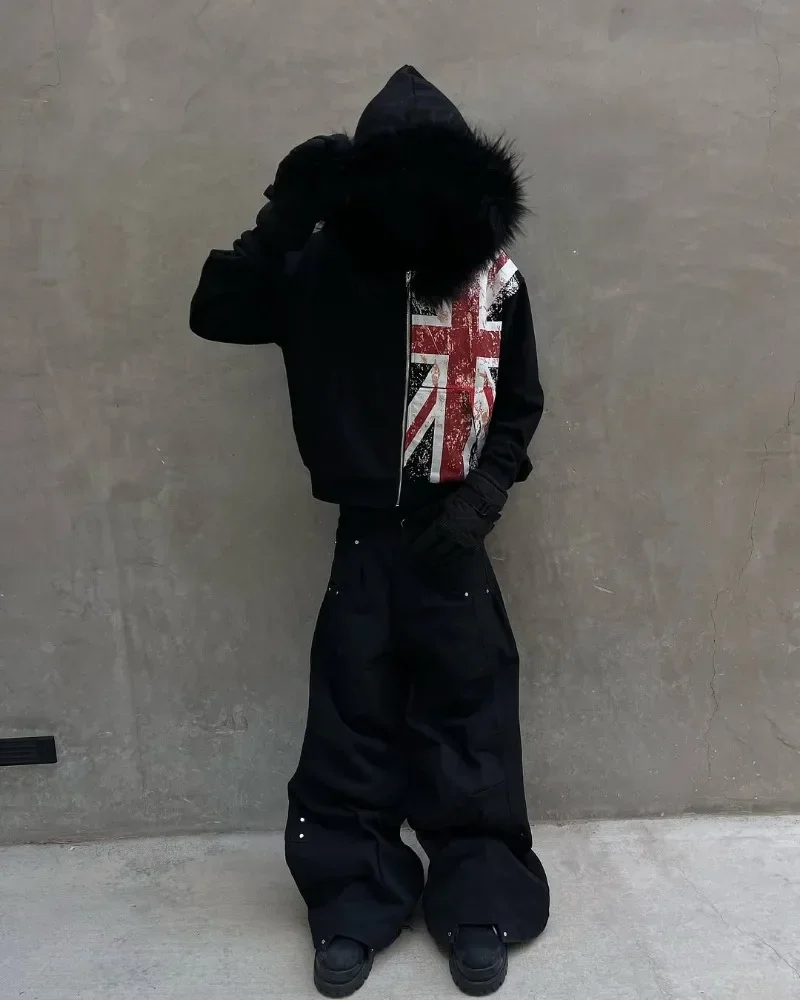 

Gothic Retro Fashion Oversized Printed Zipper Hoodies Men's and Women's Y2K Harajuku Hip-Hop Casual Joker Sweatshirts Streetwear