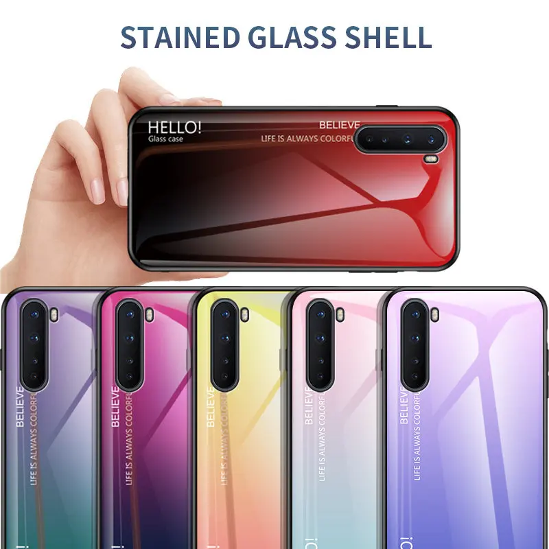 Oneplus 8 Nord AC2001 AC2003 5G Case Gradient Tempered Glass Back Cover Hard Case For One Plus Oneplus 8 Nord 5G Shell Protector
