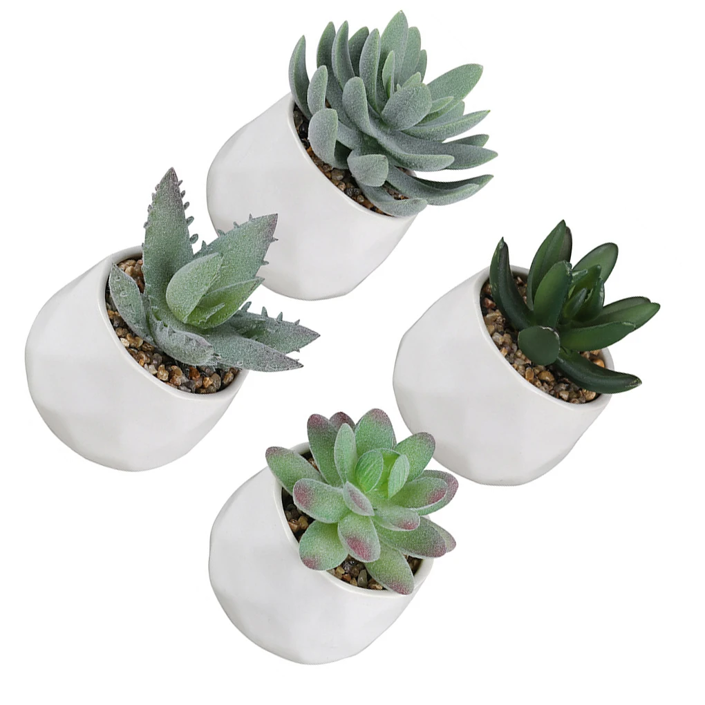 4pcs set Artificial Plant Natural Decor For Indoor And Outdoor Spaces Easy Care Artificial Succulents Potted Fresh Air