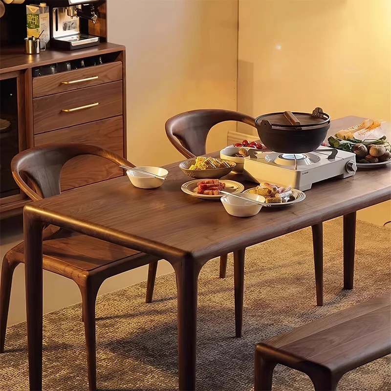 

Американский обеденный стол из массива дерева, стол из черного ореха, прямоугольный бытовой деревянный большой стол двойного назначения, небольшой размер