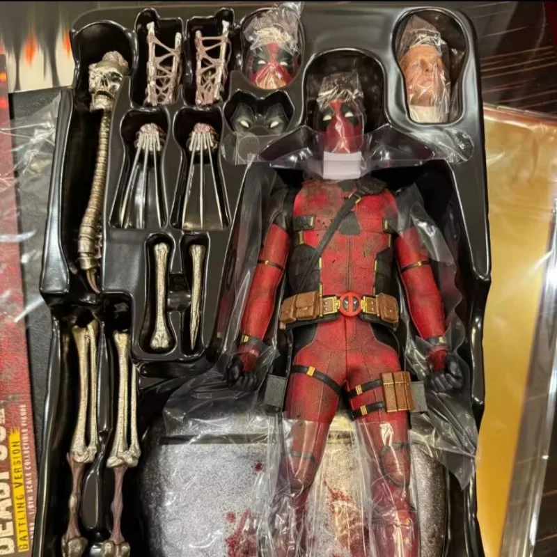 Hottoys genuinos Marvel Deadpool versión de batalla 1:6 modelo Kit de modelismo adorno decorativo de escritorio juguetes de diseño regalo genial para niños
