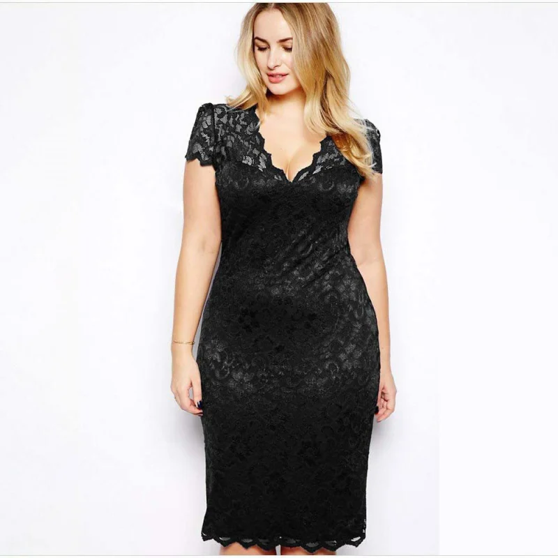 European and American Spring New Style Bodycon Short Sleeve Lace Slim Dress