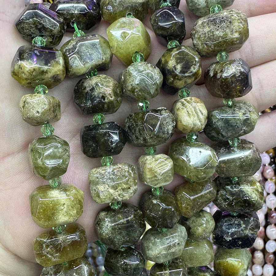 Natural White Moonlight Stone Handmade Lrregular Green Garnet Faceted Loose For Jewelry Making DIY Necklace Bracelet 15''13-18mm