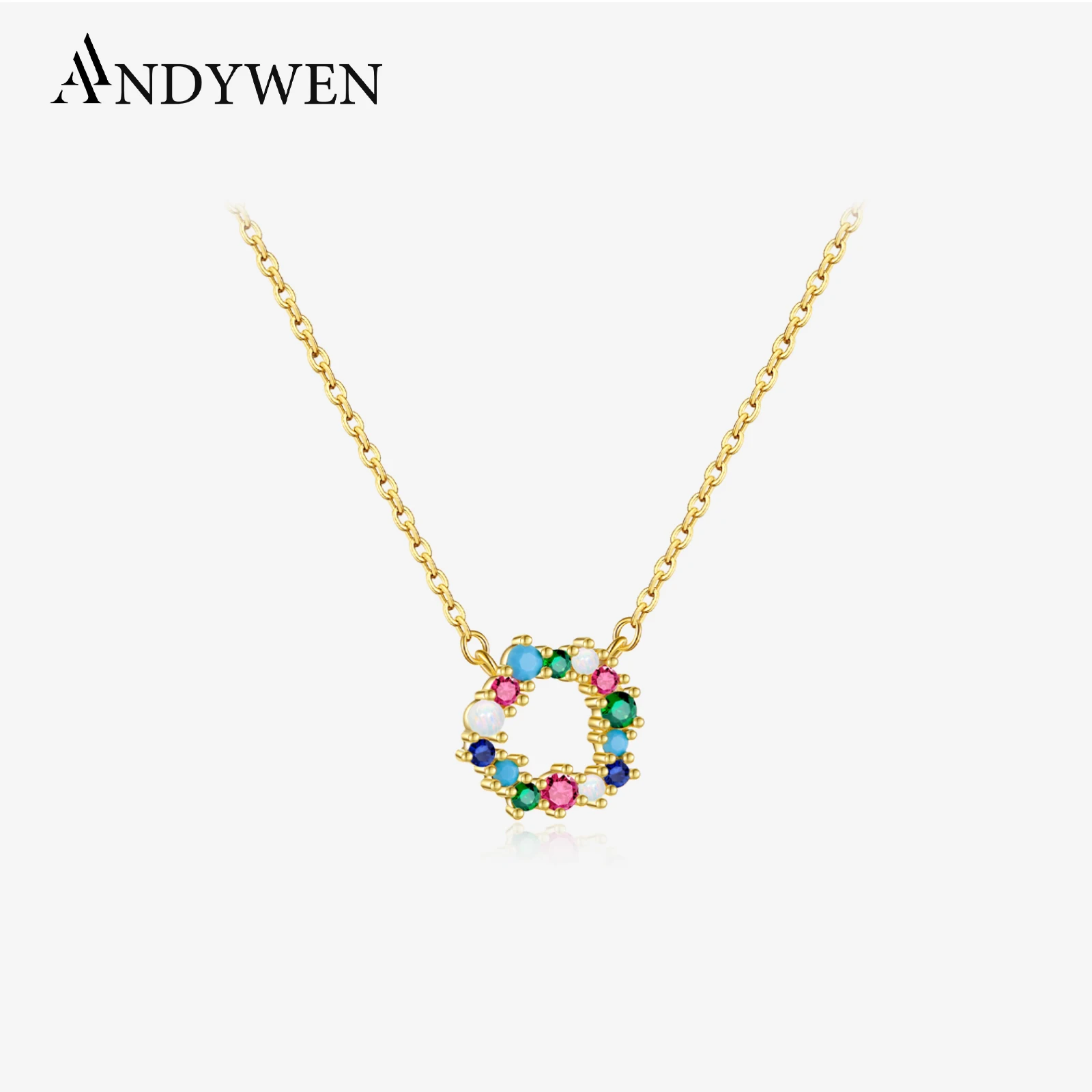 

ANDYWEN 925 Sterling Silver 18K Gold PlatedGuadaloupe Simple Pendant Line Crystal Zircon CZ Luxury Jewelry Gift Rainbow Jewels