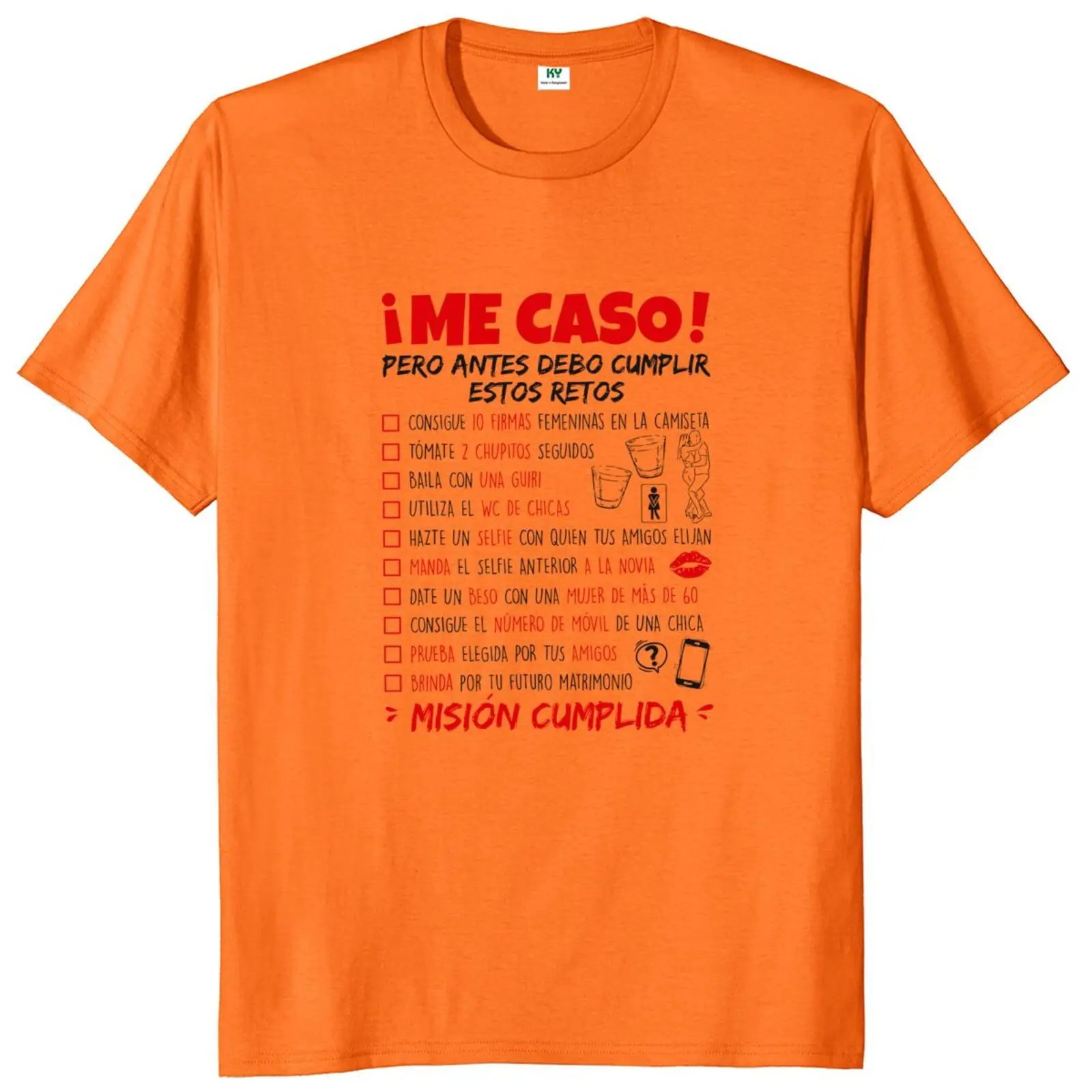 Camiseta divertida de despedida de soltera con lista de desafío, regalo de novio de boda, Humor español, 100% algodón, informal, suave, Unisex