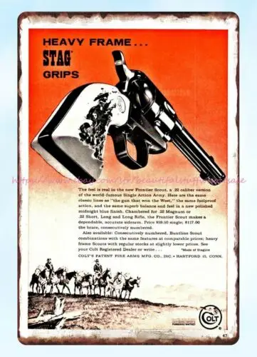 1962 firearm COLT Heavy Frame Stag Grips Revolver gun ammo metal tin sign