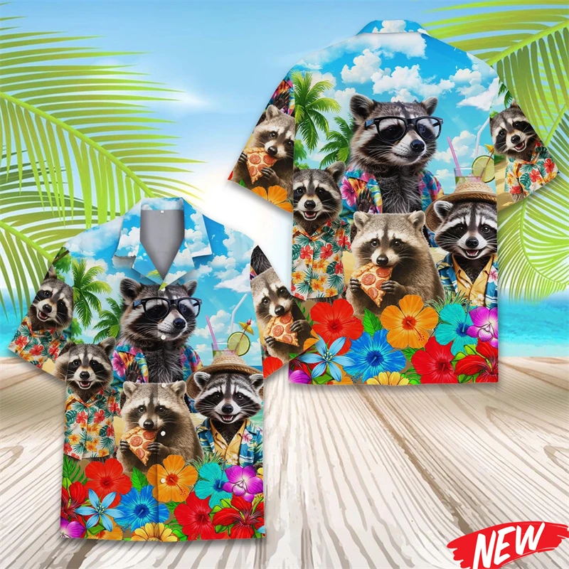 

Raccoon Graphic Hawaiian Shirt Men 3d Printed Animal Aloha Shirts Button Down Short Sleeve Unisex Summer Beach Party Outfit