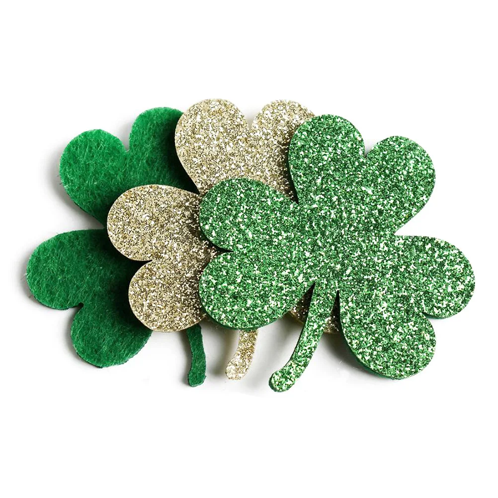 

6pcs Glitter Green Four Leaf Clover Patches Fabric Applique Diy Sewing Decorative Accessories For Clothing Bags Hats Hair