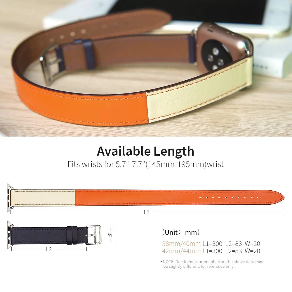 Double Tour For Apple watch band 44mm 40mm Genuine Leather watchband belt bracelet iWatch band 38mm 42mm series 3 4 5 6 strap