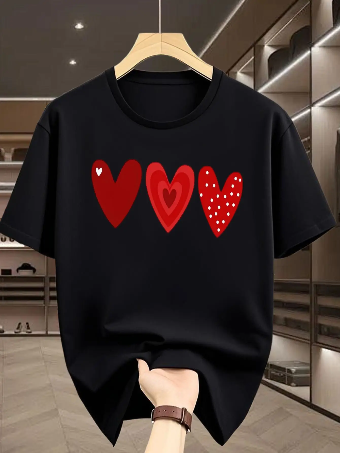 

Мужская и женская футболка большого размера с романтическим принтом ко Дню святого Валентина, с коротким рукавом, свободная, повседневная, мягкая, удобная, дышащая