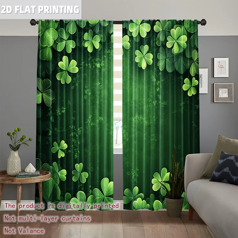 

2pcs Shamrock Clover Curtains St Patricks Day Print Blackout Drape Living Room Bedroom Window Treatment Home Decor