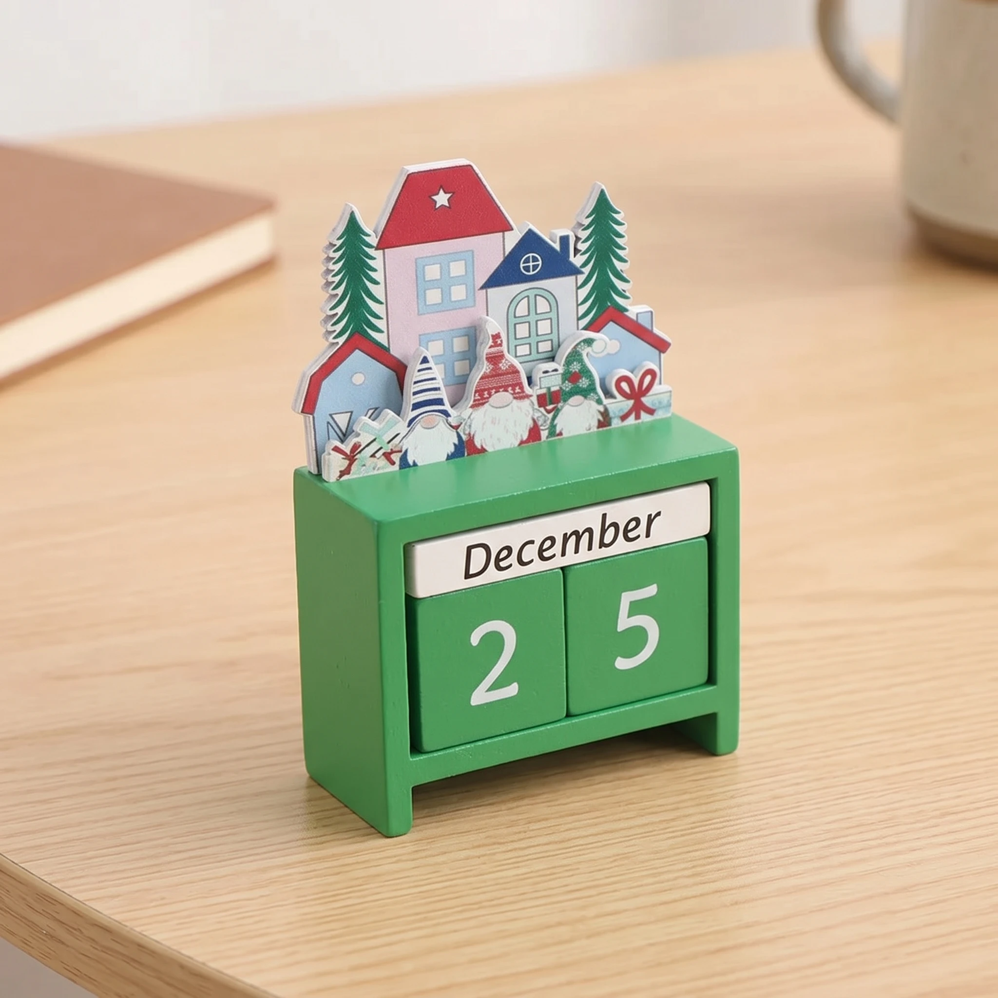 Calendario de Adviento con cuenta regresiva para Navidad, decoración de escritorio de madera con cuenta regresiva para Navidad, adornos para el hogar, decoración de oficina - Santa