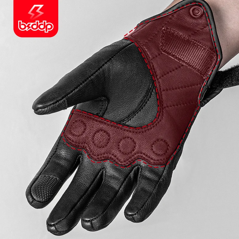 Gants de Moto en Cuir Rétro, Respirants, à Doigts Complets, pour Course de Vélo de Course, Motocross, avec Écran Tactile