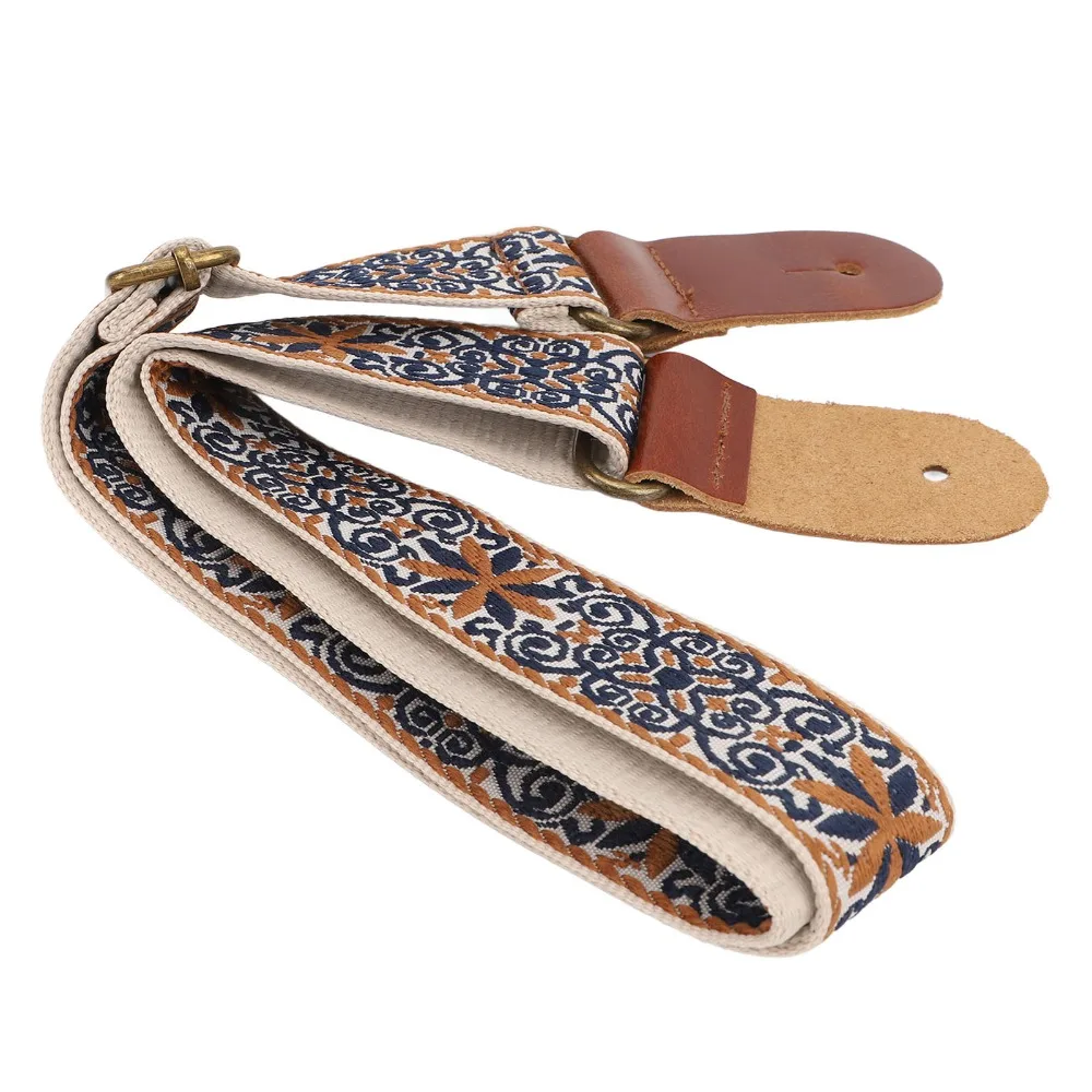 2Sets Embroidery Style Ukulele Strap Colorful Leather+Polyester Adjustable Length Shoulder Belt Instrument Strap Music Practice