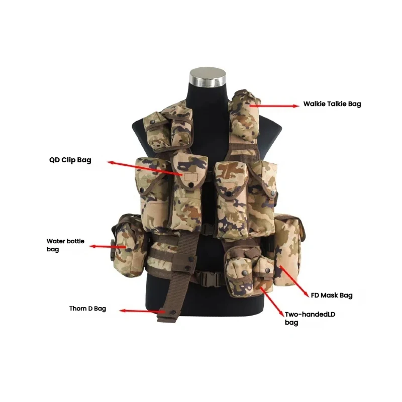 

Outdoor Camouflage Tactical Vest Carrying Set of 7 Multifunctional Hunting, Camping, Field Tactics, Combat Tactics Vest