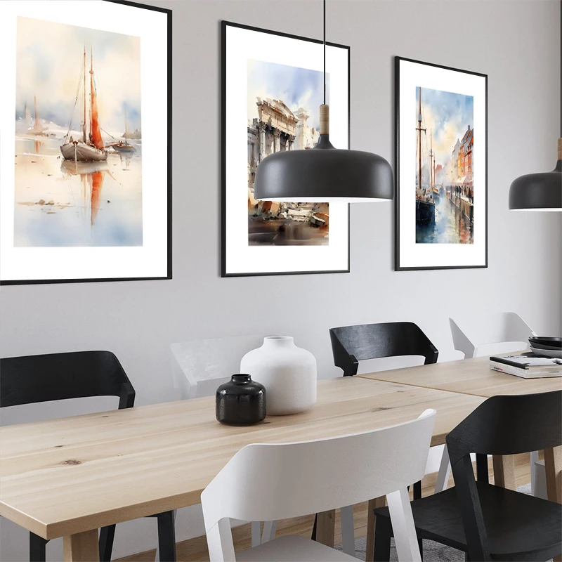 Watercolor Landscape Poster Around the World Scenery Prints Canvas Painting Wall Art Pictures Home Living Room Modern Decoration