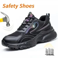 Zapatos de trabajo ligeros y transpirables con punta de acero, zapatillas de seguridad antigolpes y antipinchazos, calzado protector para construcción de verano