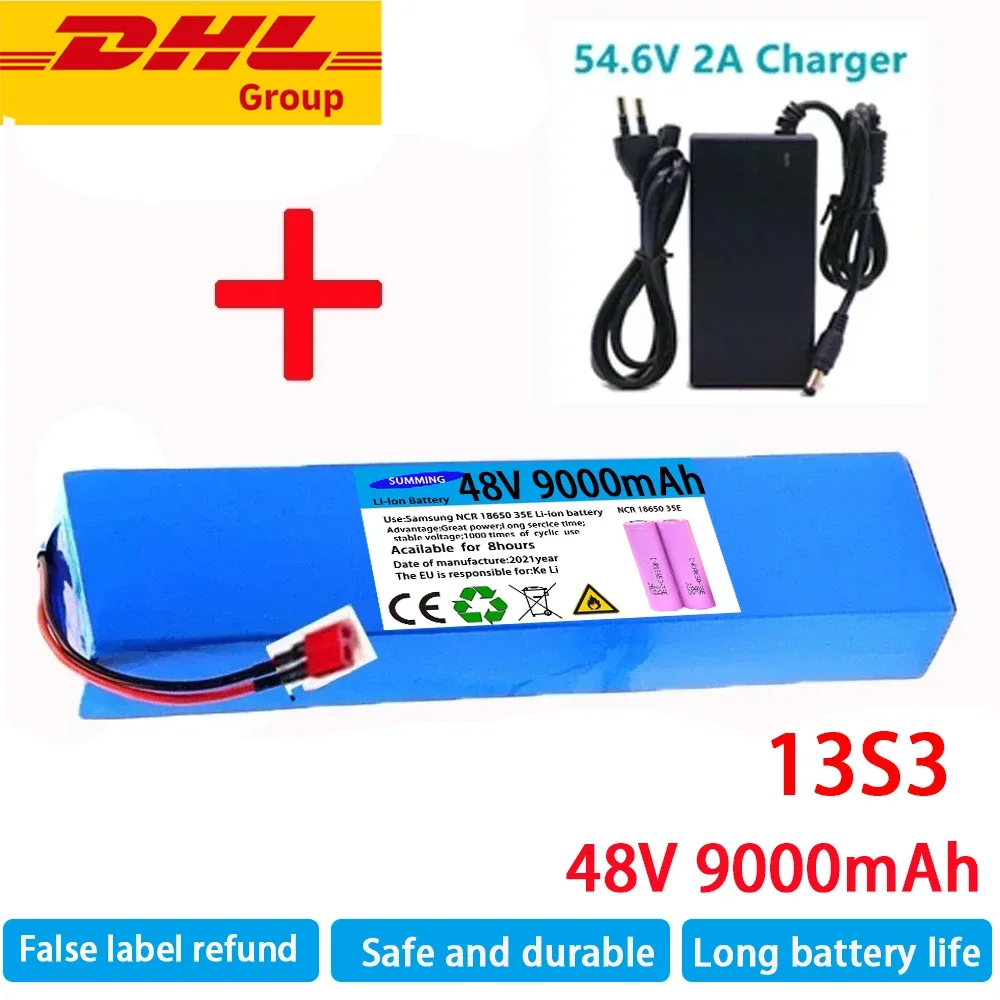 48V9000mAh 1000watt13S3P 18650 Battery Pack MH1 54.6v E-bike Electric bicycle battery Scooter with 25A discharge BMSwith charger