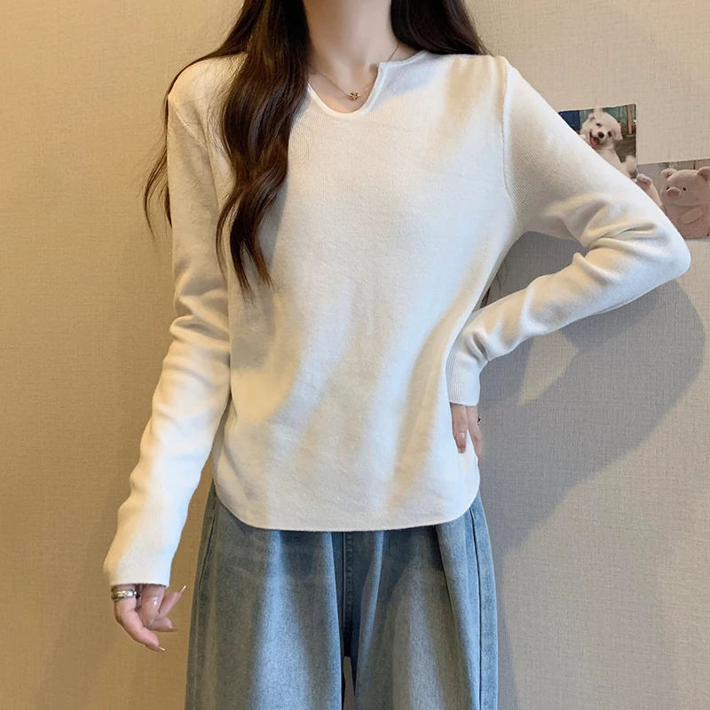 Korean Horse Jacquard Knit Sweater Pullover Women 2024 Spring Long Sleeve V-neck Color-blocked Stylish Fashion Loose Jumpers Top