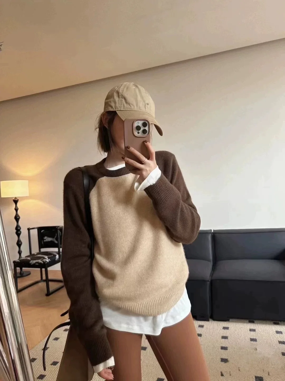 

Модный женский свитер из чистой шерсти с контрастными цветовыми блоками, круглым вырезом, свободного кроя, с длинными рукавами, базовый слой