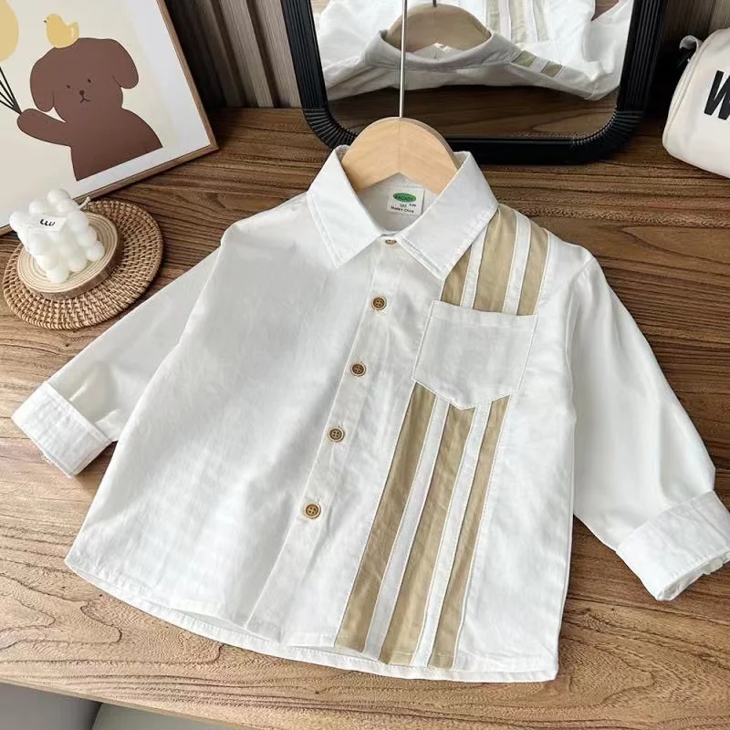 2024 Korean Fashion Children Tops Boys Shirt Baby Casual Shirt Outerwear Clothes Autumn Girls Blouses 2 3 4 5 6 7T