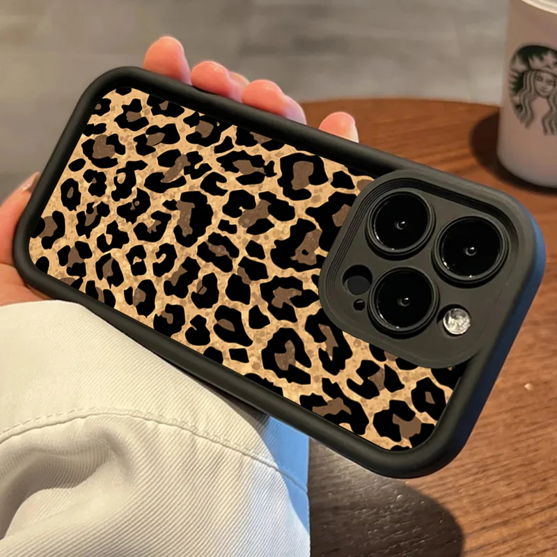 Fashion Retro Leopard Print Phone Case For iPhone 11 12 13 14 15 Pro Max X XR XSMax 7 8 Plus Shockproof Silicone Soft Back Cover