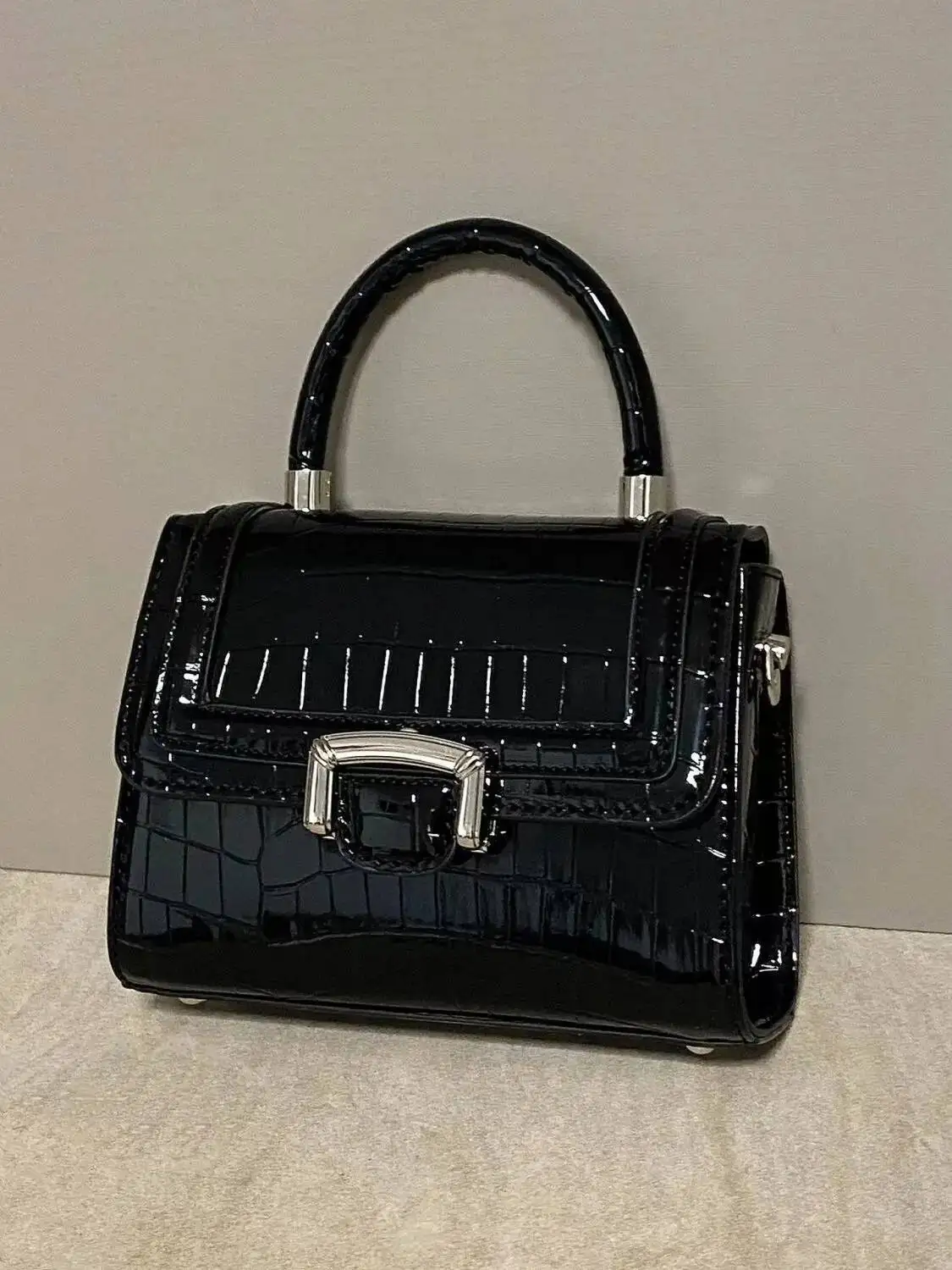 Bloom Retro Black Messenger Women High Street Crocodile Handle Chic Leather Y2k Bag Female Vintage Square Crossbody Bags