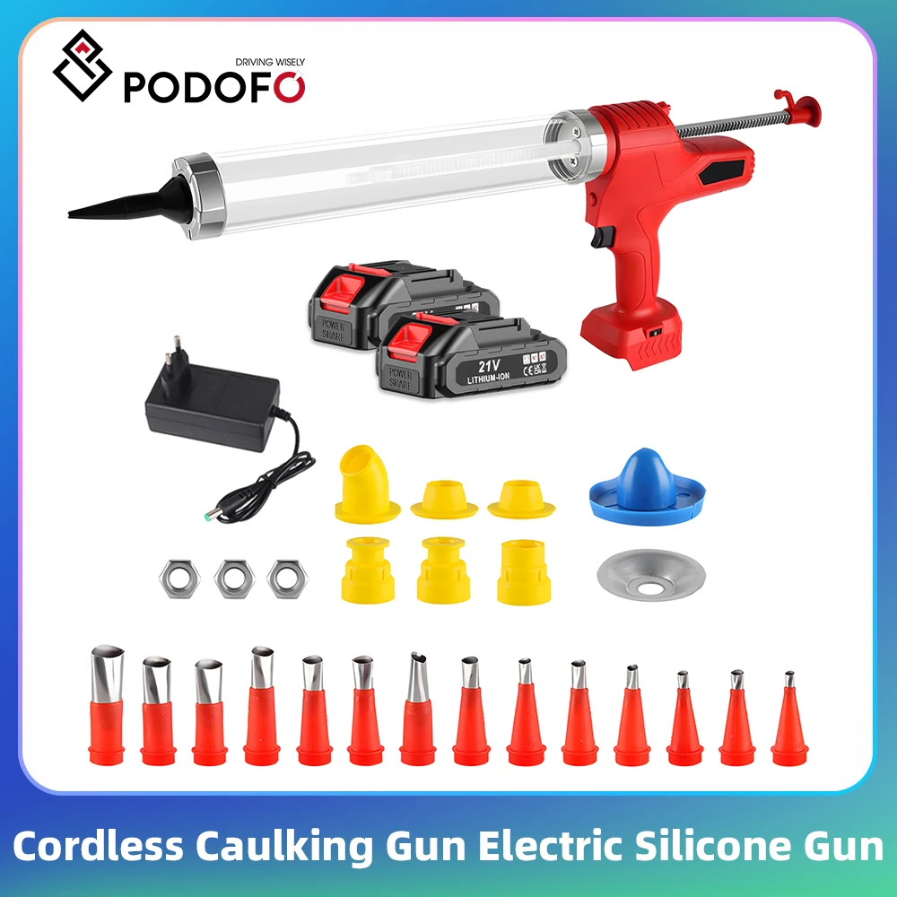 Pistola de Silicona Podofo de 150W, Pistola Eléctrica para Sellado de Vidrio con Batería, Pistola de Silicona Inalámbrica, Herramienta de Sellado para Rellenar