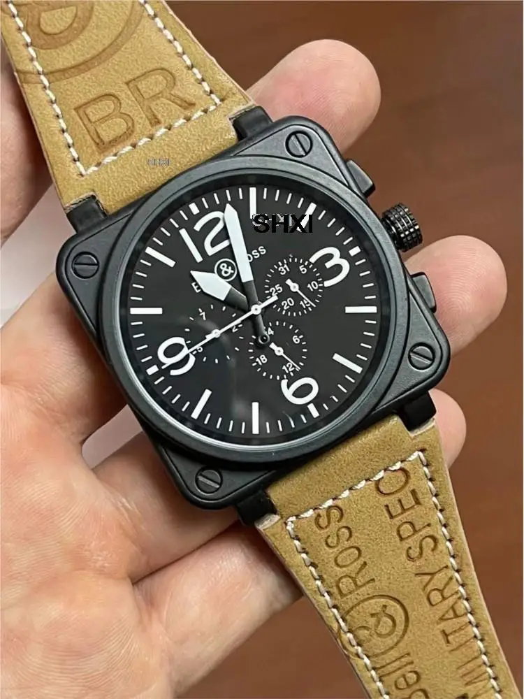 montre-pour-homme-mouvement-automatique-bracelet-en-cuir-marron-bracelet-en-caoutchouc-noir-modele-ross-6-aiguilles