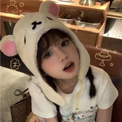Kawaii Rilakkumaa Korilakkumaa Bear Plush Ushanka Hat Cute Winter Warm Hat For Women Girls Boys Kids Cartoon Anime Cap Gorras