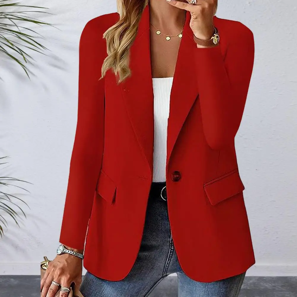 Clean Neat Elegant Women's Slim Fit for Office Evening Wear Solid Color Single-button Suit Coat with Long Sleeves Stylish