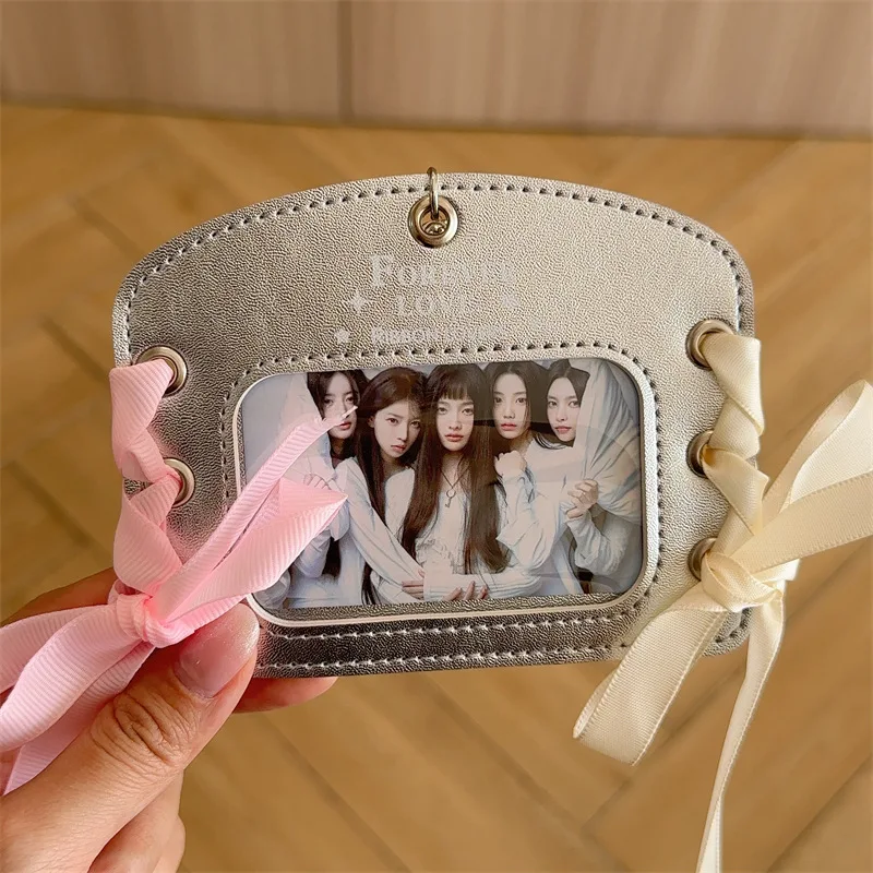Ballet Ribbon Card Holder Silver Leather 3-Inch Photo Display for K-Pop ID Campus Meal Card