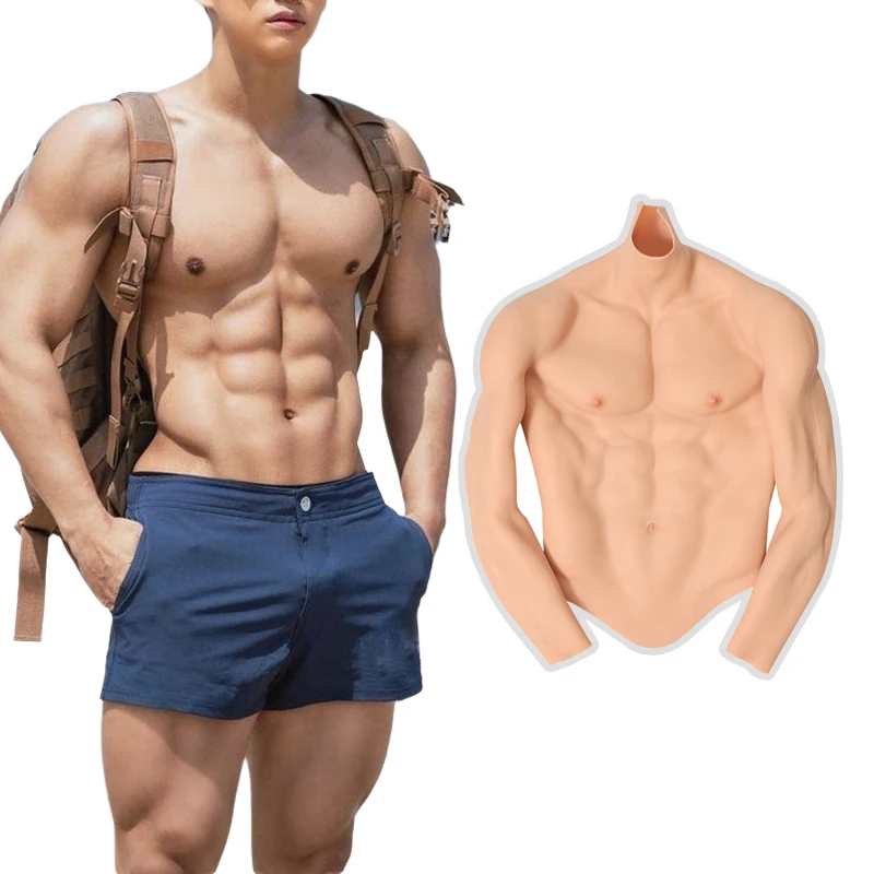 

Upgrade silicone fake muscle half-body suit men's artificial abdominal muscle cosplay clothing