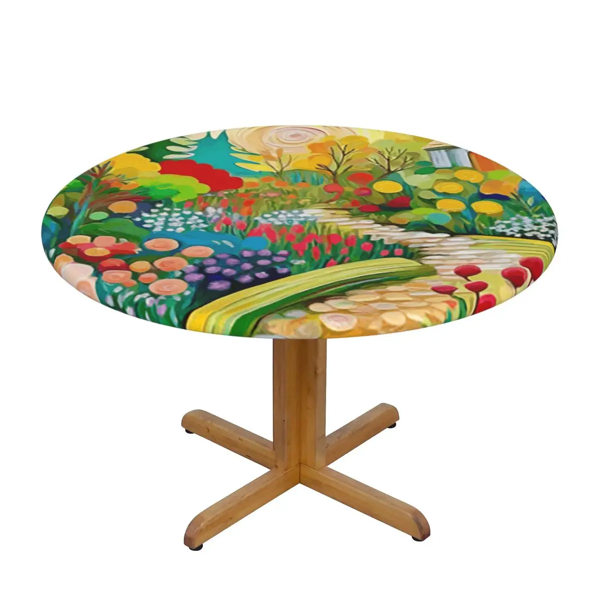 Gustav Klimt Flower Garden With Cottage Waterproof Round Tablecloth Oilproof Table Cloth for Kitchen Events Dining Table Cover