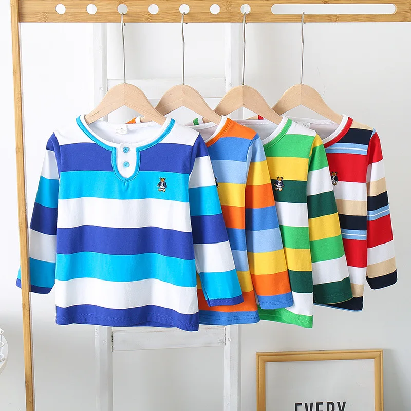 Spring Autumn Breathable Boys T Shirts Girls Striped Long-Sleeved Round neck T-Shirt Tops Casual Teen Polo Shirt 3-14Year