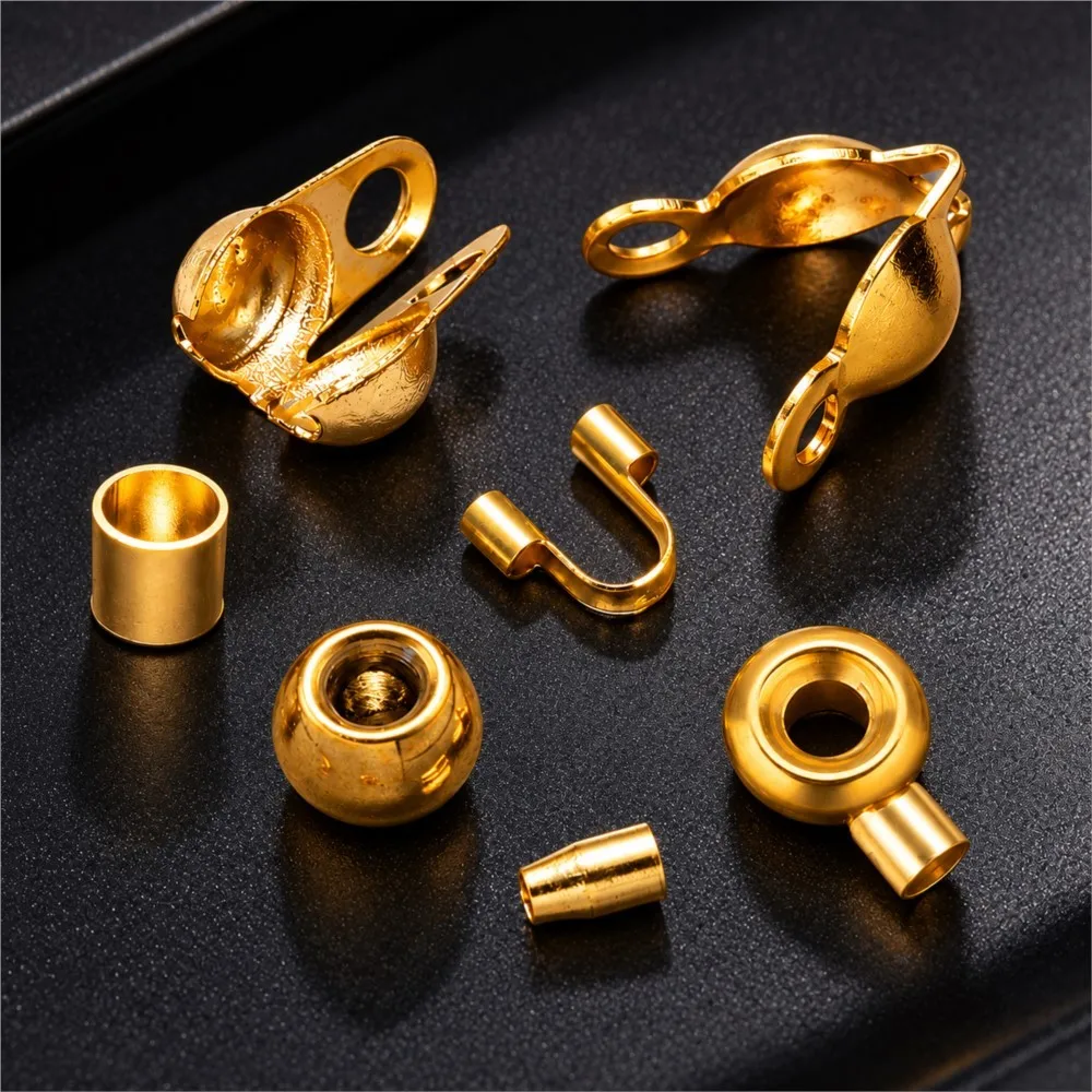 10-100pcs Stainless Steel Connector Clasp Crimp End Beads Accessories Positioning Spacer Ball Bead DIY Jewelry Making Supplies