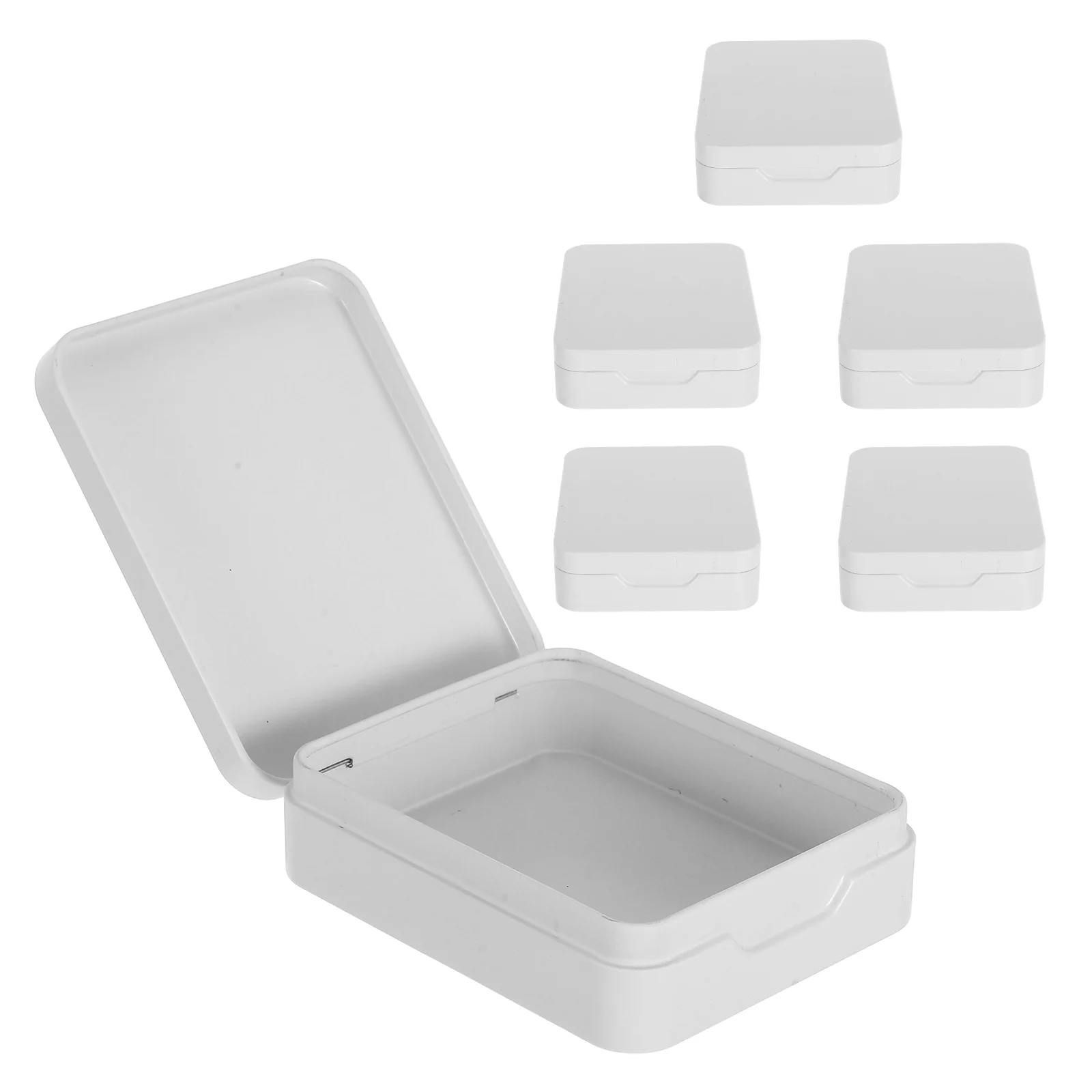 

6 Pcs Small Flip Iron Box Mini Decorative Container Boxes Packaging Decorate Candy Treat Tinplate Storage Case Metal White