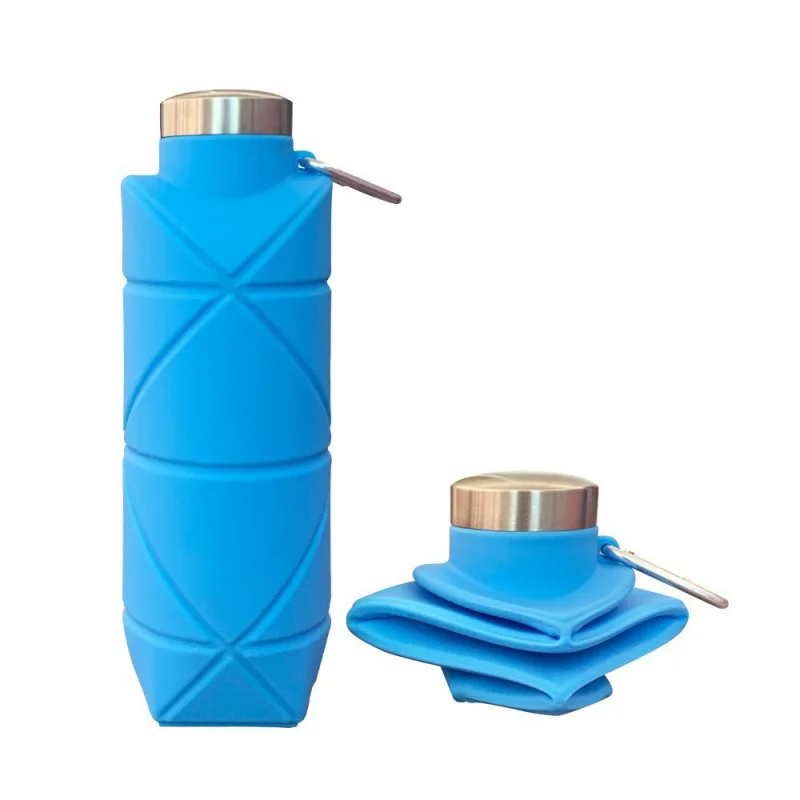 LUSQI 700ml Travel Outdoor Sports Silicone Folding Rhombus Water Bottle Portable Drop-Proof Water Cup Steel Lid Telescopic Cup