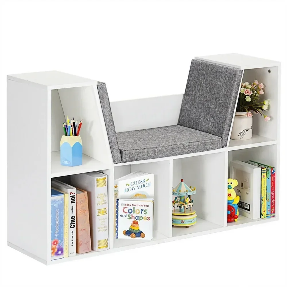 

Children Cabinets, Modern 6 Cubby Kid Storage Cabinet Bookcase Multi-Purpose Shelf Cushioned Reading Nook