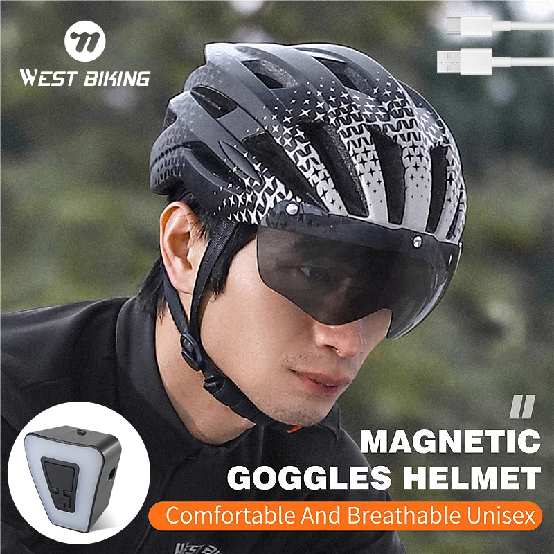 

WEST BIKING Cycling Light Helmet Type-C Charging Electric Bicycle Cap Front Light Rear Light Warning Lamp Safety MTB Bike Helmet