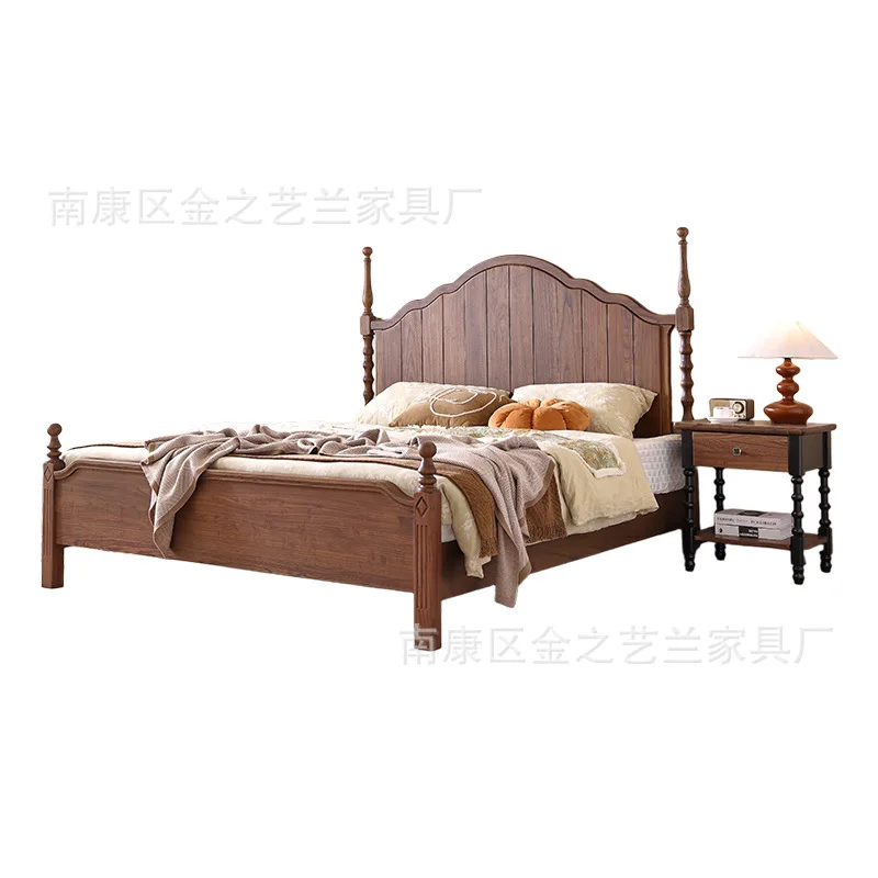

Medieval North American black walnut French retro solid wood bed simple solid wood log bedroom double 1.8 wedding bed